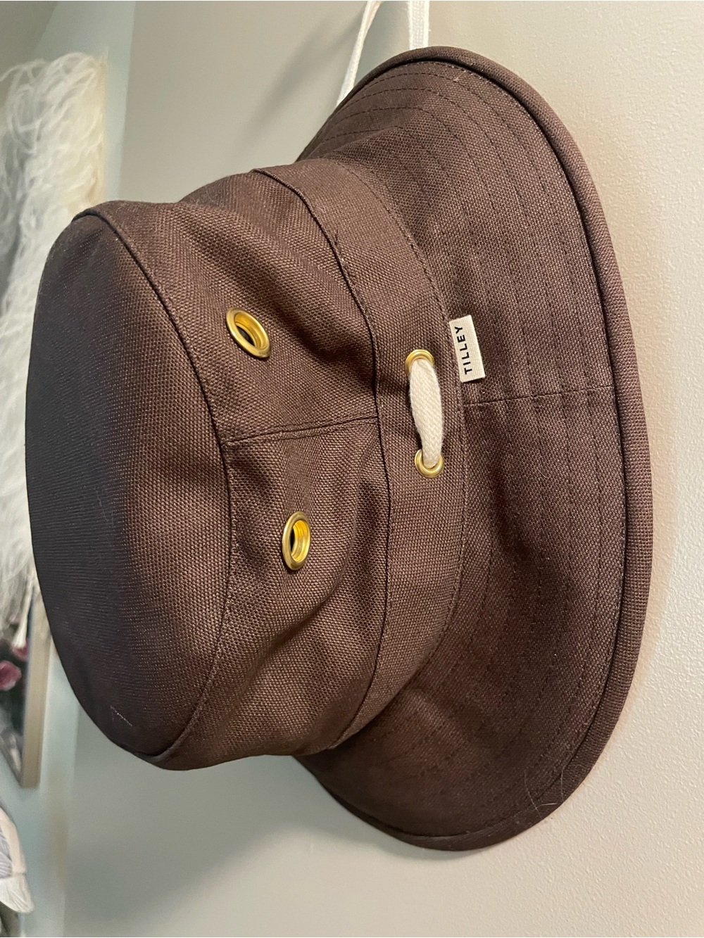Tilly's Dark Brown Canvas Bucket Hat with Brass Eyelets